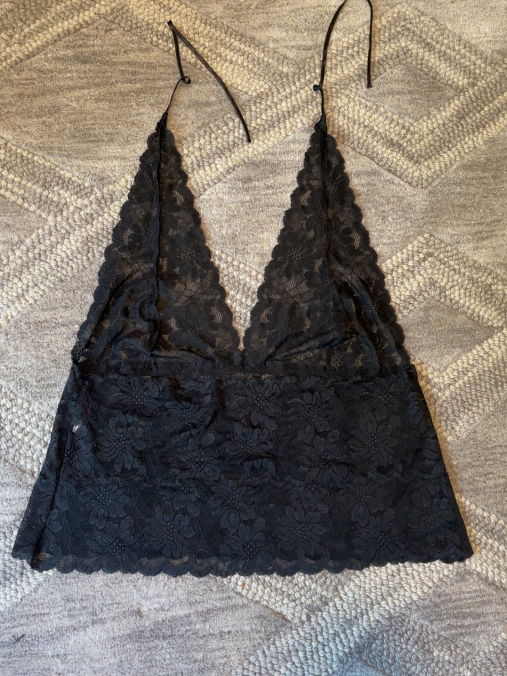 Frederick’s of Hollywood open back sheer black lace halter lingerie top 2X